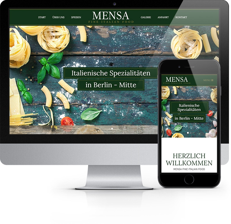 Moderne responsive Restaurant-Webseite – Referenz Mensa Fine Italian Food